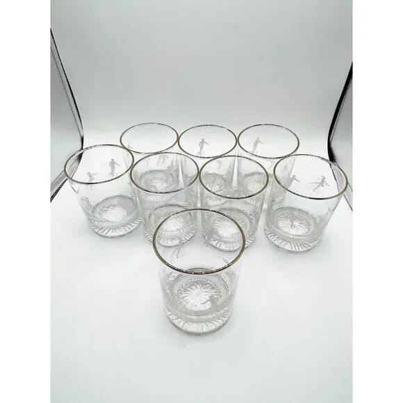 Set of Eight Vintage 1988 Calgary Winter Olympics Skating Rocks Whiskey Glasses - Picture 4 of 7
